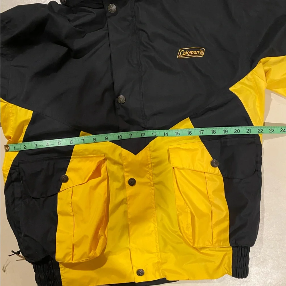 Vintage Coleman Coat Men’s Medium Black Yellow Full Zip Snaps Lined Hooded